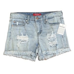 Guess Los Angeles Women’s Casual Distressed Light Blue Summer Denim Jean Shorts